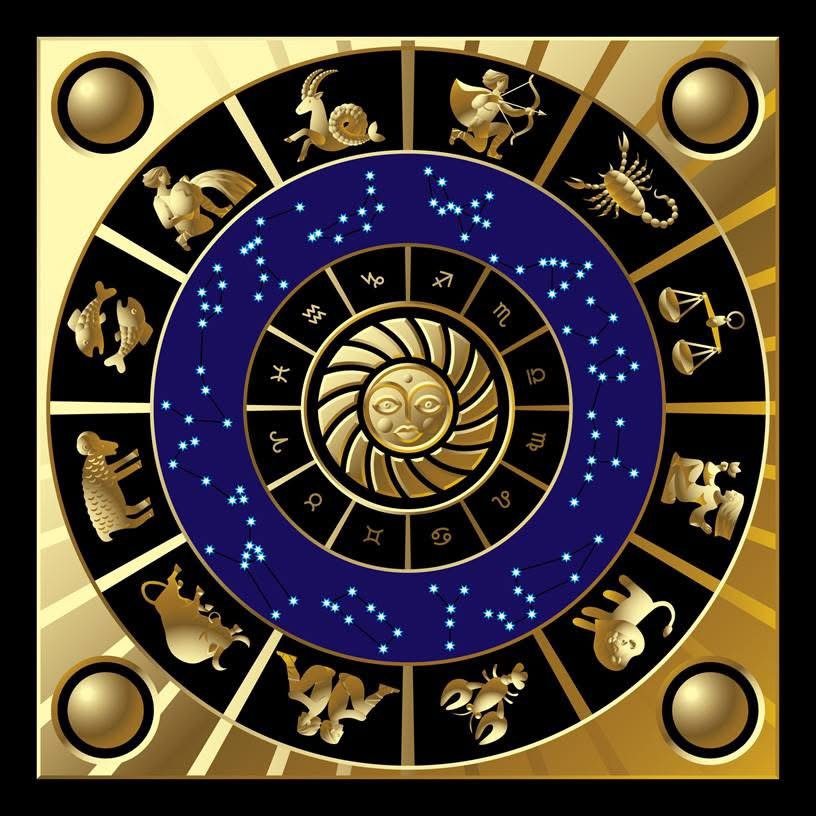 Gold and blue zodiac wheel